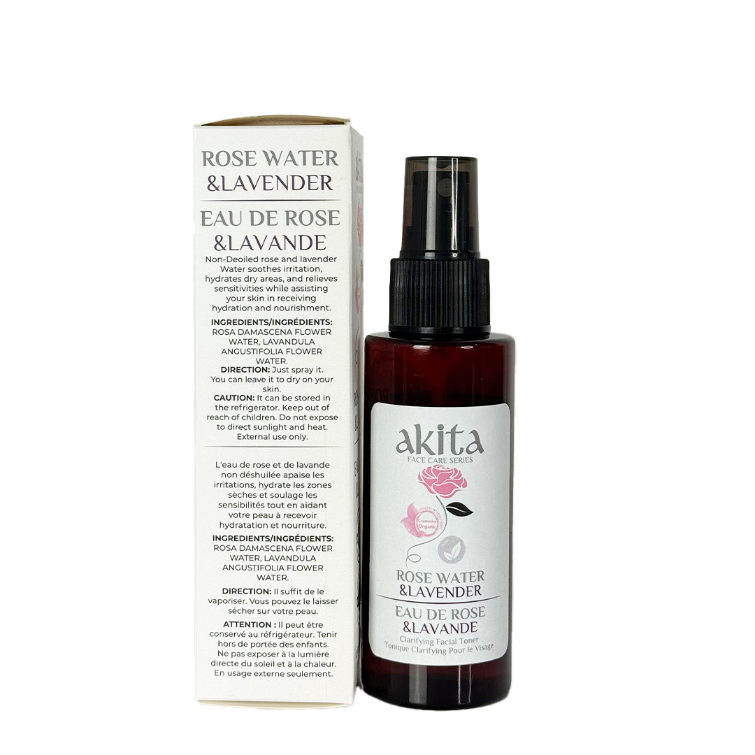 Akita Rose Water & Lavender product with packaging on a white background