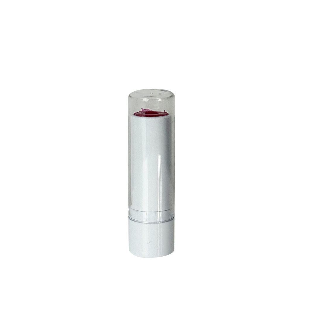 Silver cylindrical object with a red interior on a white background