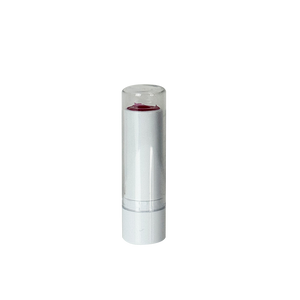 Silver cylindrical object with a red interior on a white background