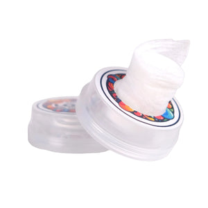Colorful butterfly-shaped container with a white lid on a light gray background