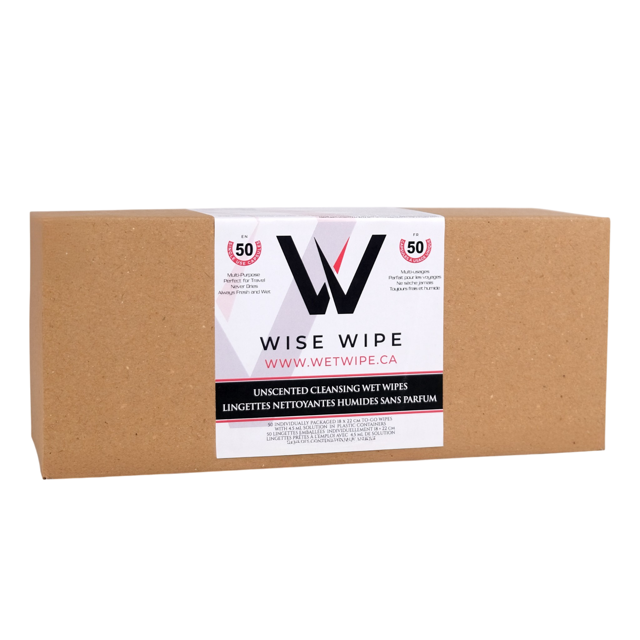 Box of Wise Wipe unscented cleansing wet wipes on a white background