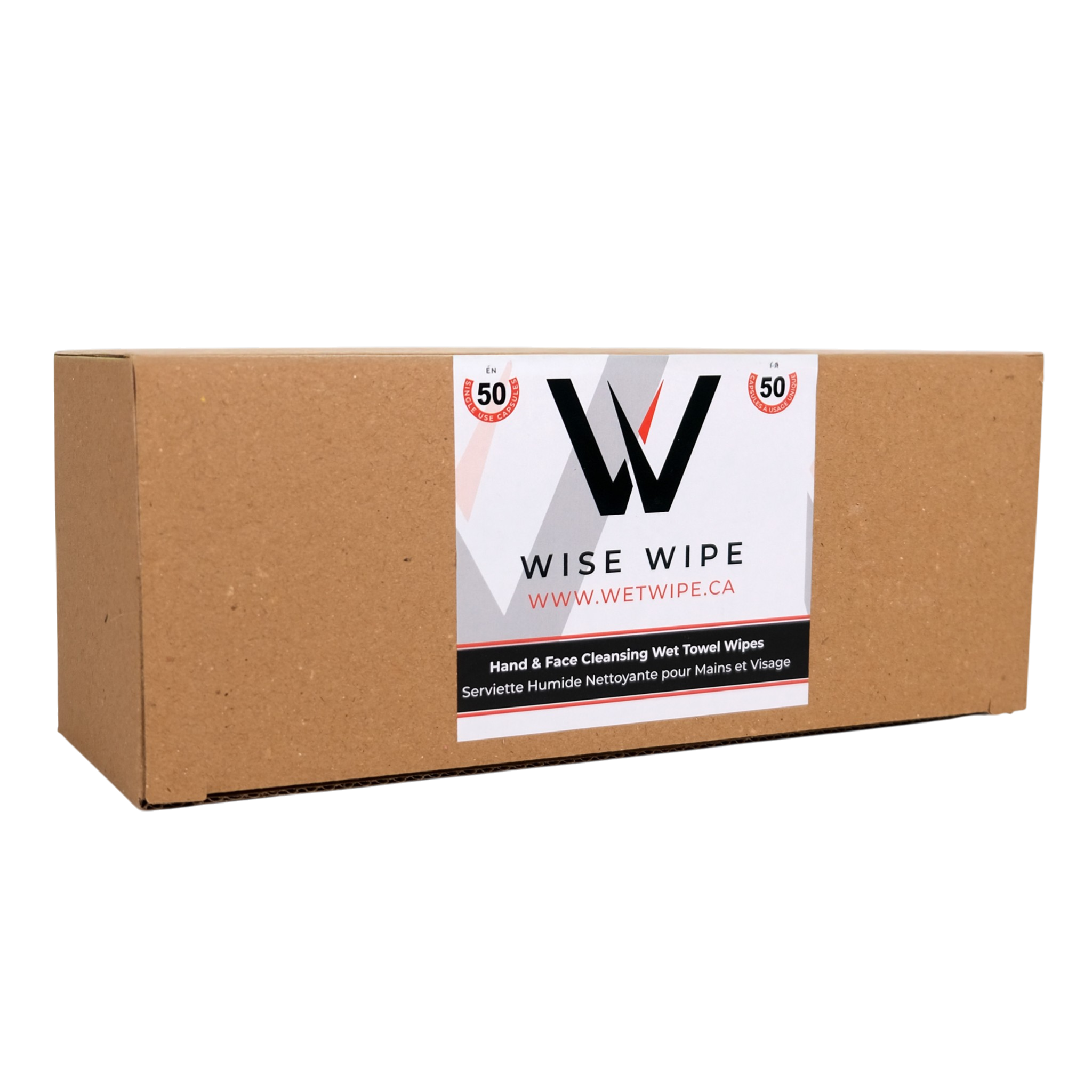 Box of Wise Wipe hand and face cleansing wet towel wipes on a white background