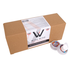 Box of Wise Wipe with two wipes on a white background